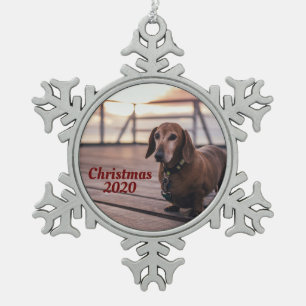 Pet Photograph, Christmas 2020, Personalised Snowflake Pewter Christmas Ornament