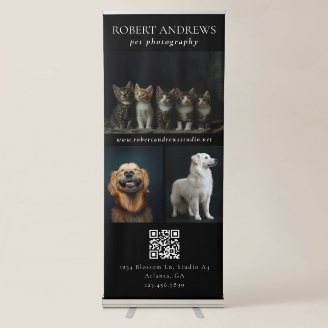 Pet Photography Black QR Code Photo Template Retractable Banner (Front)