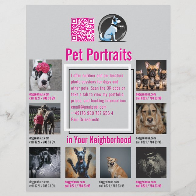 Pet Photography Session Flyer With QR Code & Tear‑ (Front)