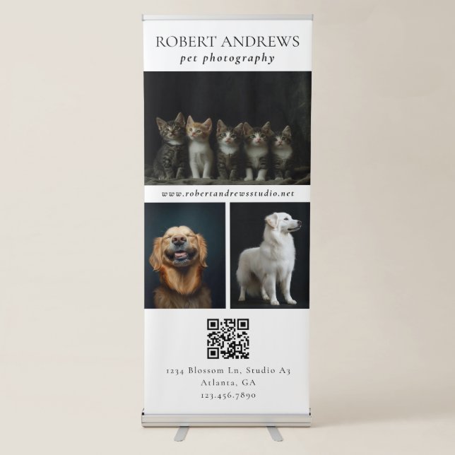 Pet Photography White QR Code Photo Template Retractable Banner (Front)
