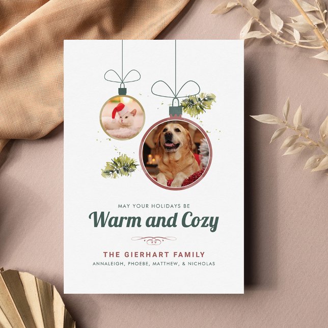 Pet Photos Family Christmas Modern Holiday Card (Warm and Cozy Christmas Pet Photos Greetings Card)
