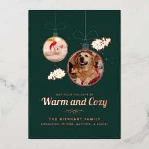 Pet Photos Family Christmas Modern Rose Gold Foil Holiday Card