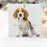 Pet Photos Modern Script First Christmas  Ceramic Ornament<br><div class="desc">Pet photos Modern script first Christmas pet photos ceramic ornament. Personalise with your favourite pet photos,  adding their name and year to create a unique memory and keepsake gift to celebrate your new arrival!  Designed by Thisisnotme©</div>