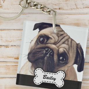 Pet Photos on Cute Dog Bone Add Name Key Ring