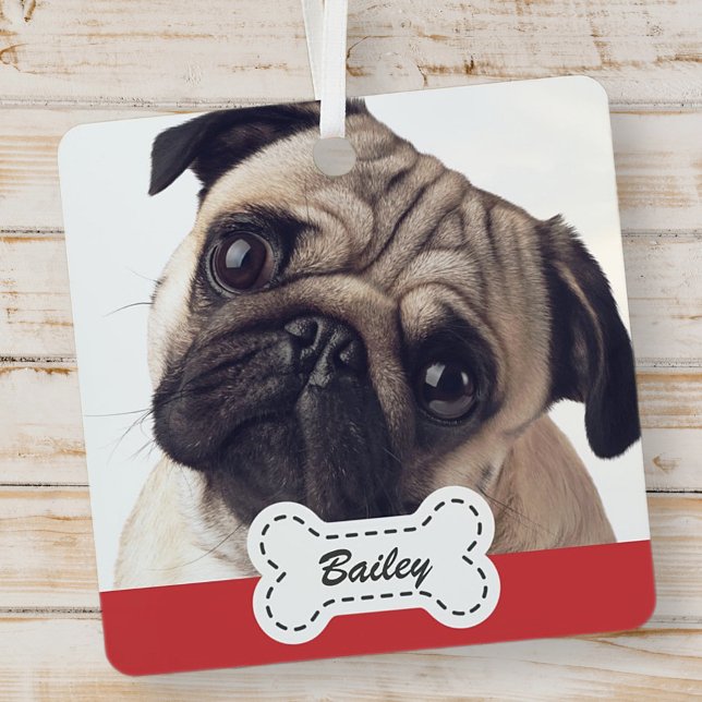 Pet Photos on Cute Dog Bone Add Name Metal Tree Decoration (Creator Uploaded)