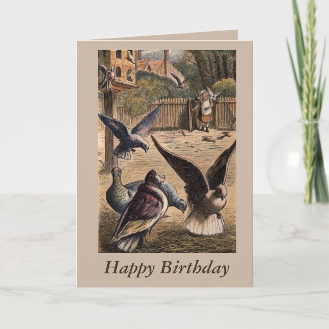 Pet Pigeons Young Girl on Farm Birthday Card (Front)