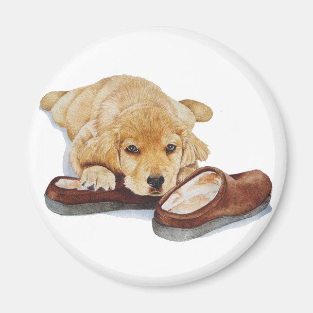 pet portrait painting cute golden retreiver puppy magnet (Front)