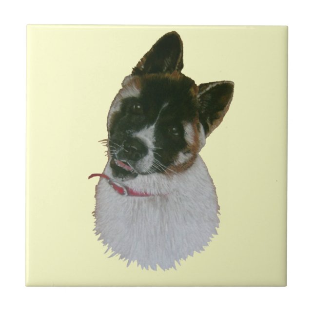 pet portrait painting of cute puppy akita dog tile (Front)