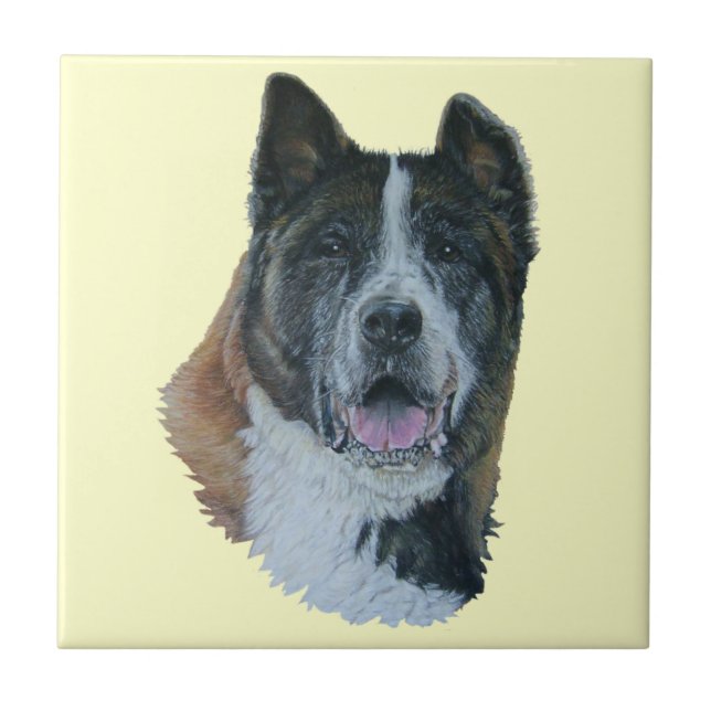 pet portrait painting of large japanese akita dog tile (Front)