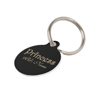 Pet Princess Black and Gold Personalised Tag