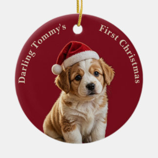 Pet Puppy Dog Birth Stats Photo Name 1st Christmas Ceramic Tree Decoration