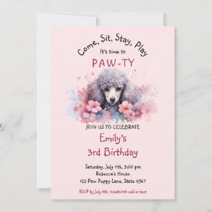 Pet Puppy Poodle Dog Birthday Pawty  Invitation