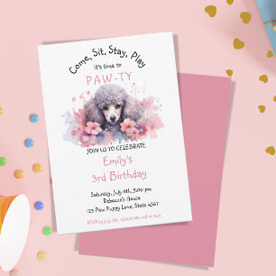 Pet Puppy Poodle Dog Birthday Pawty  Invitation