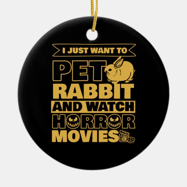 Pet Rabbit And Watch Halloween Ceramic Tree Decoration (Front)