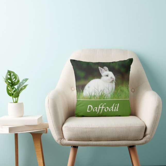 Pet Rabbit Custom Photo and Name Keepsake Cushion (Chair)