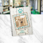 Pet Records and Care Planner<br><div class="desc">Keep your dog care notes and record keeping together in one place with this custom pet photo and title template on front.  It has a white weathered wood background,  ocean green paw print,  and polka dot frame with brown edge.  White bone with your own title under photo.</div>