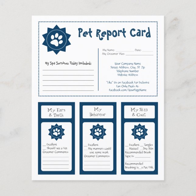 Pet Report Cards - Blue (Front)