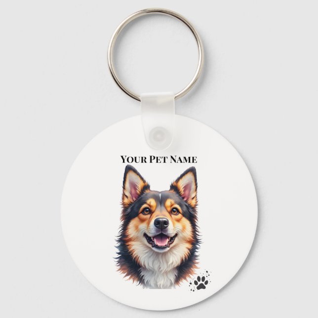 Pet’s Simple Modern Name & Photo Custom Design Key Ring (Front)