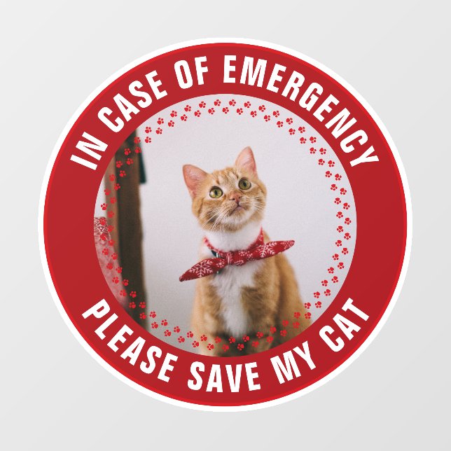 Pet Safety Alert Custom Cat Photo First Responder Window Cling (Sheet)