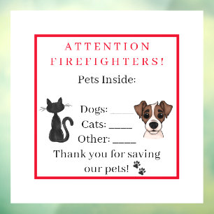 Pet Safety Alert In Case of Emergency Dog Cat  Window Cling