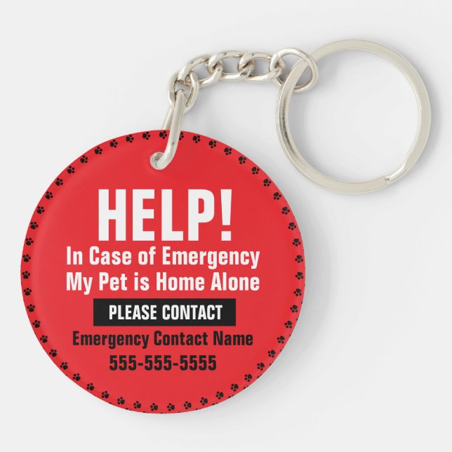 Pet Safety Emergency Alert My Dog is Home Alone Key Ring (Back)