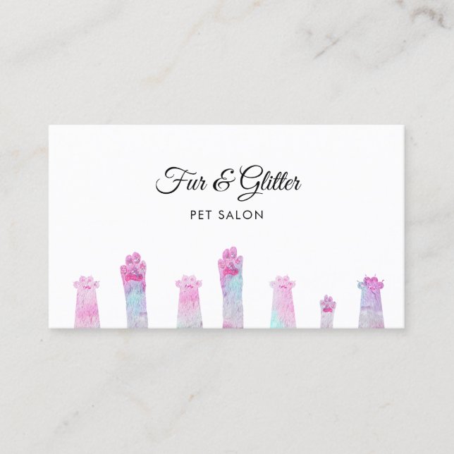pet salon pastel colours furry paws business card (Front)