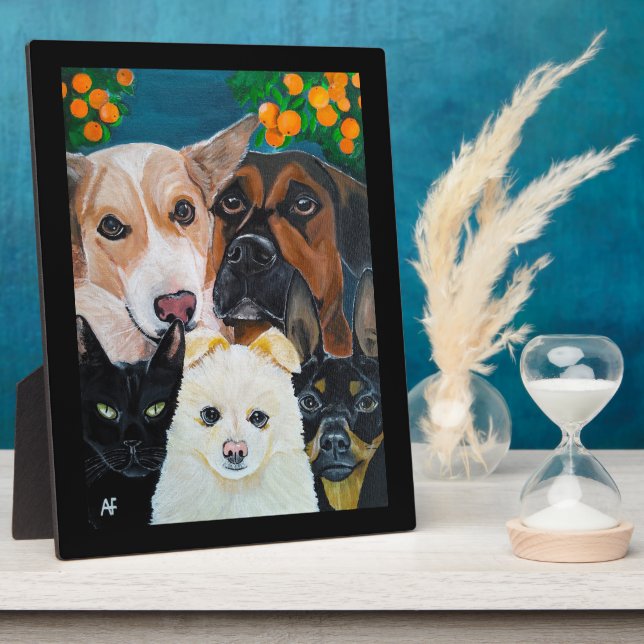 Pet Selfie Painting by Alfred Fox Plaque (Side)
