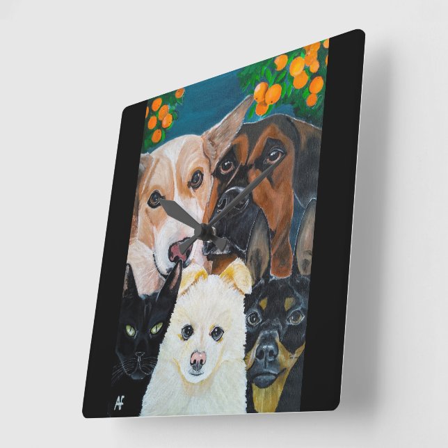 Pet Selfie Painting by Alfred Fox Square Wall Clock (Angle)