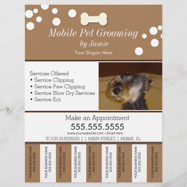 Pet Services Grooming Dog Tear Off Strips Flyer (Front)