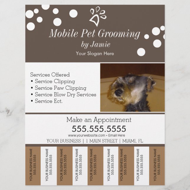 Pet Services Grooming Dog Tear Off Strips Flyer (Front)