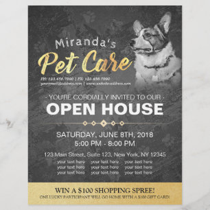 Pet Shop Open House Black & White Dog Oil Painting Flyer