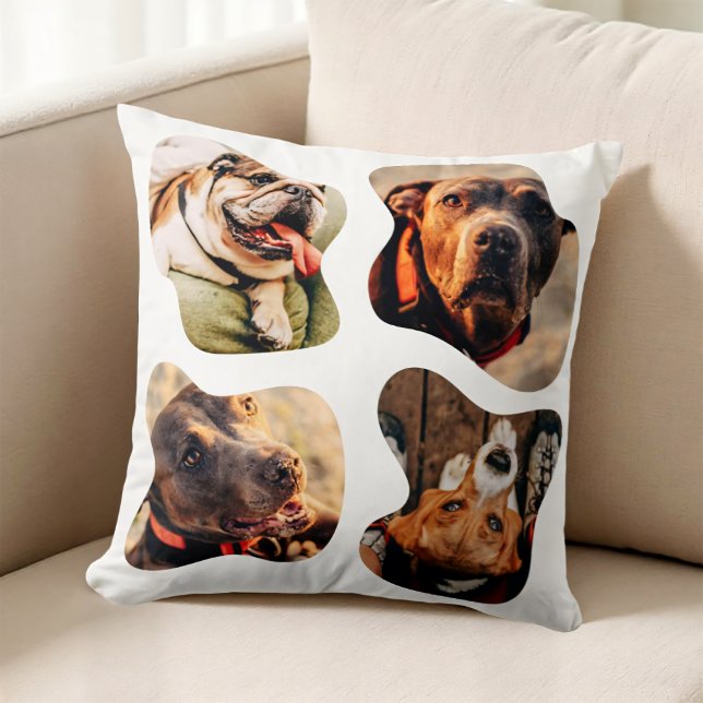 Pet Simple Modern Playful Four Photo Cushion (Creator Uploaded)