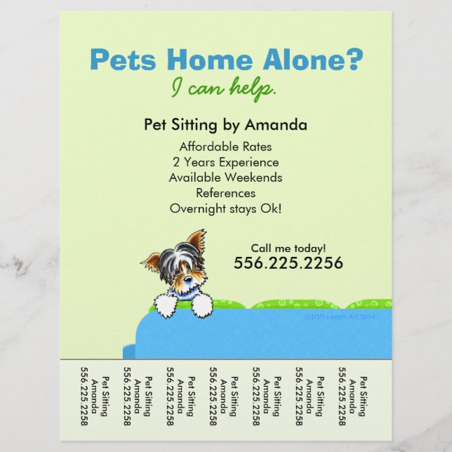 Pet Sitter Ad Yorkie Couch Green Tear Sheet (Front)