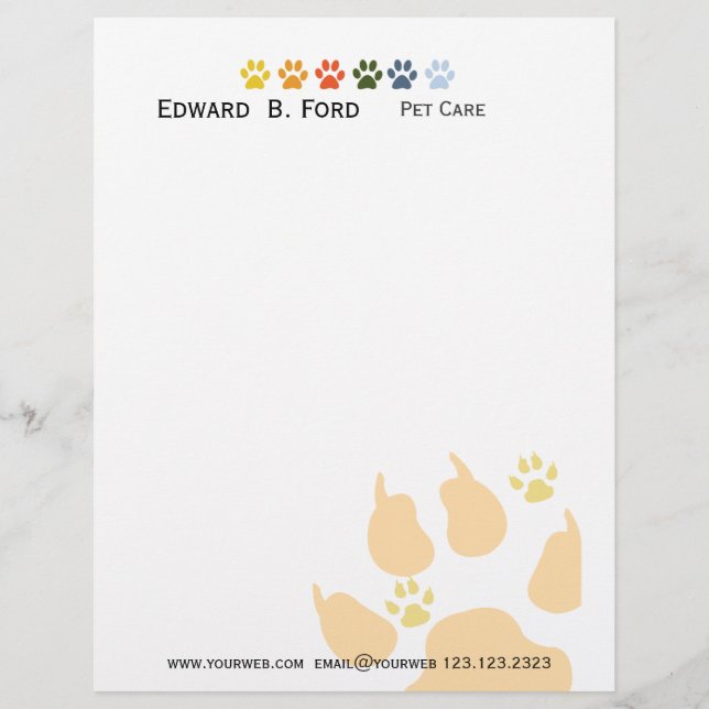 Pet Sitter Animal Care Veterinarian Letterhead Design (Front)