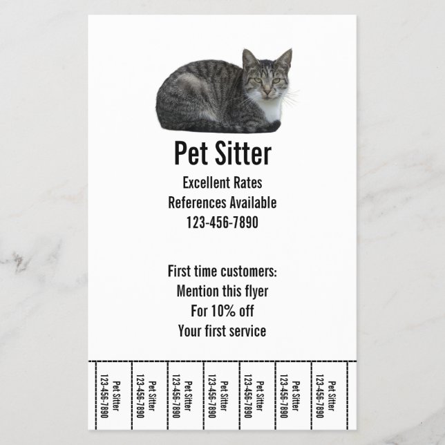 Pet Sitter Black and White Text Template Flyer (Front)