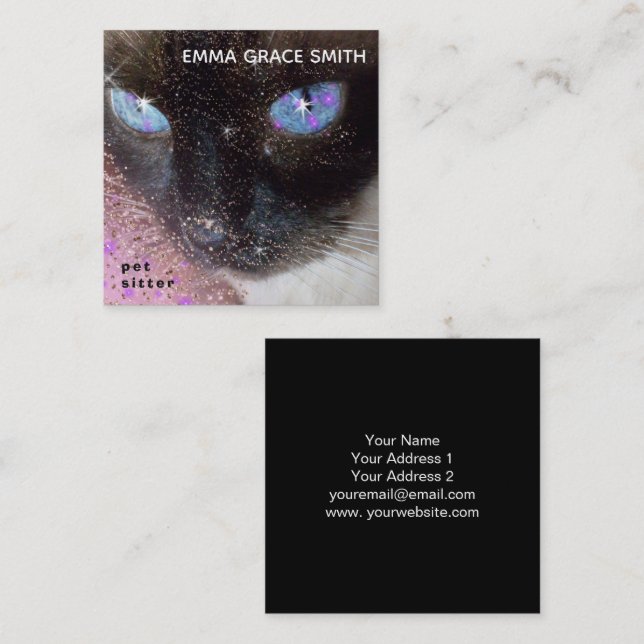 pet sitter cute cat photo square business card (Front/Back)