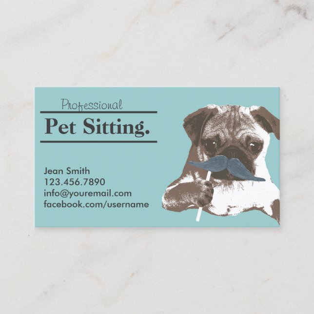 Pet Sitter Cute Moustache Dog Pet Care Business Card (Front)