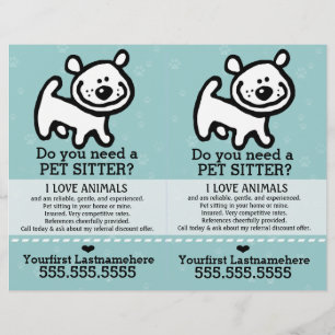 Pet Sitter.Dog Sitter.2 for 1.Customisable. Flyer