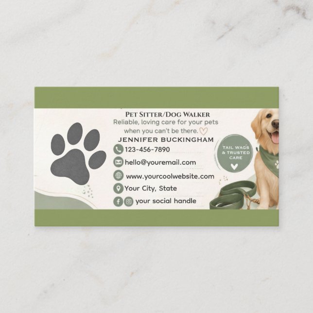 Pet Sitter/Dog Walker Business Calling Card (Front)