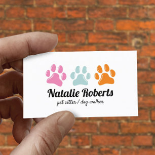 Pet Sitter Dog Walker Cute 3 Colour Paw Prints Business Card