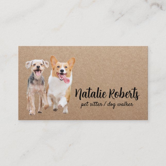 Pet Sitter Dog Walker Happy Dogs Rustic Kraft Business Card (Front)