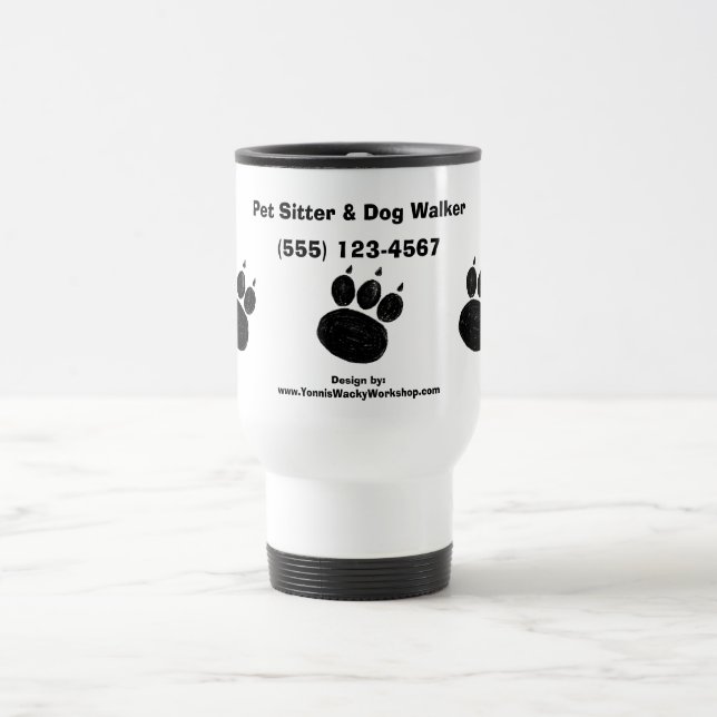 Pet Sitter & Dog Walker Paw Print Travel Mug (Center)