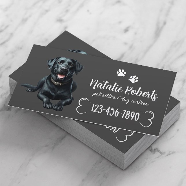 Pet Sitter Dog Walking Black Labrador Dark Grey Business Card (Creator Uploaded)