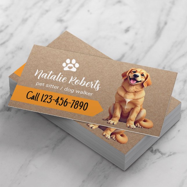 Pet Sitter Dog Walking Happy Golden Retriever Business Card (Creator Uploaded)