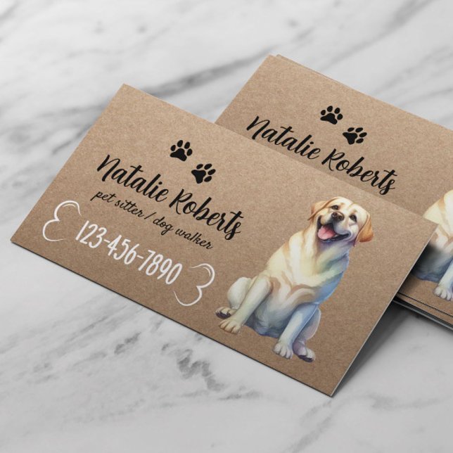Pet Sitter Dog Walking Happy Labrador Rustic Kraft Business Card (Creator Uploaded)