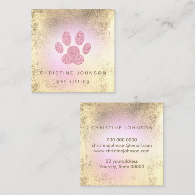 pet sitter FAUX foil pink paw print logo Square Business Card (Front/Back)