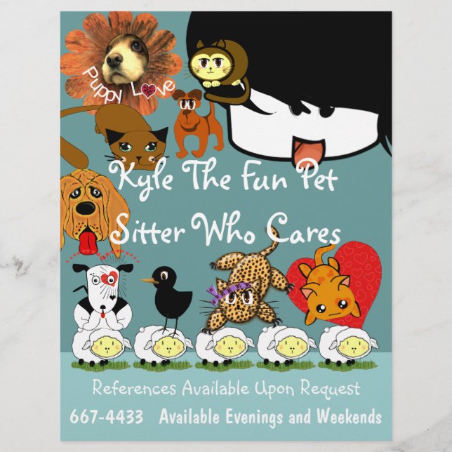 Pet Sitter Flyer Lots of Cute Anime Animals (Front)