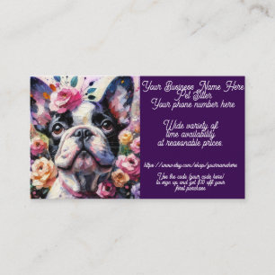 Pet Sitter French Bulldog Dog Roses Floral Flower  Business Card