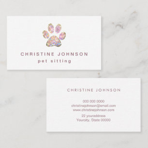 pet sitter glitter paw print logo business card
