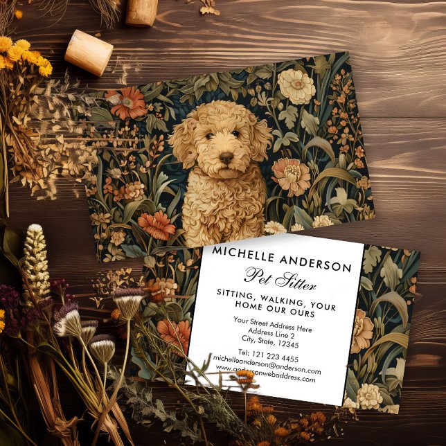 Pet Sitter Goldendoodle Puppy Elegant Vintage Business Card (Creator Uploaded)